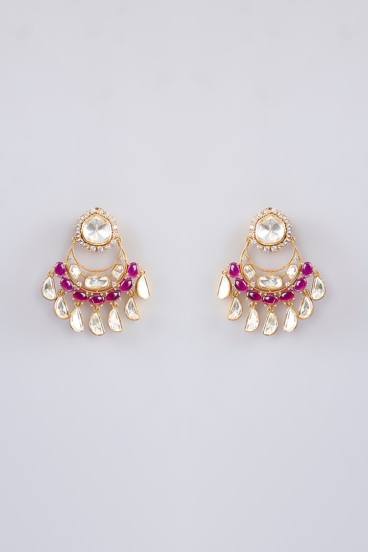 Gold Finish Moissanite & Red Pearl Necklace Set by Zevar by Geeta at Pernia's Pop Up Shop