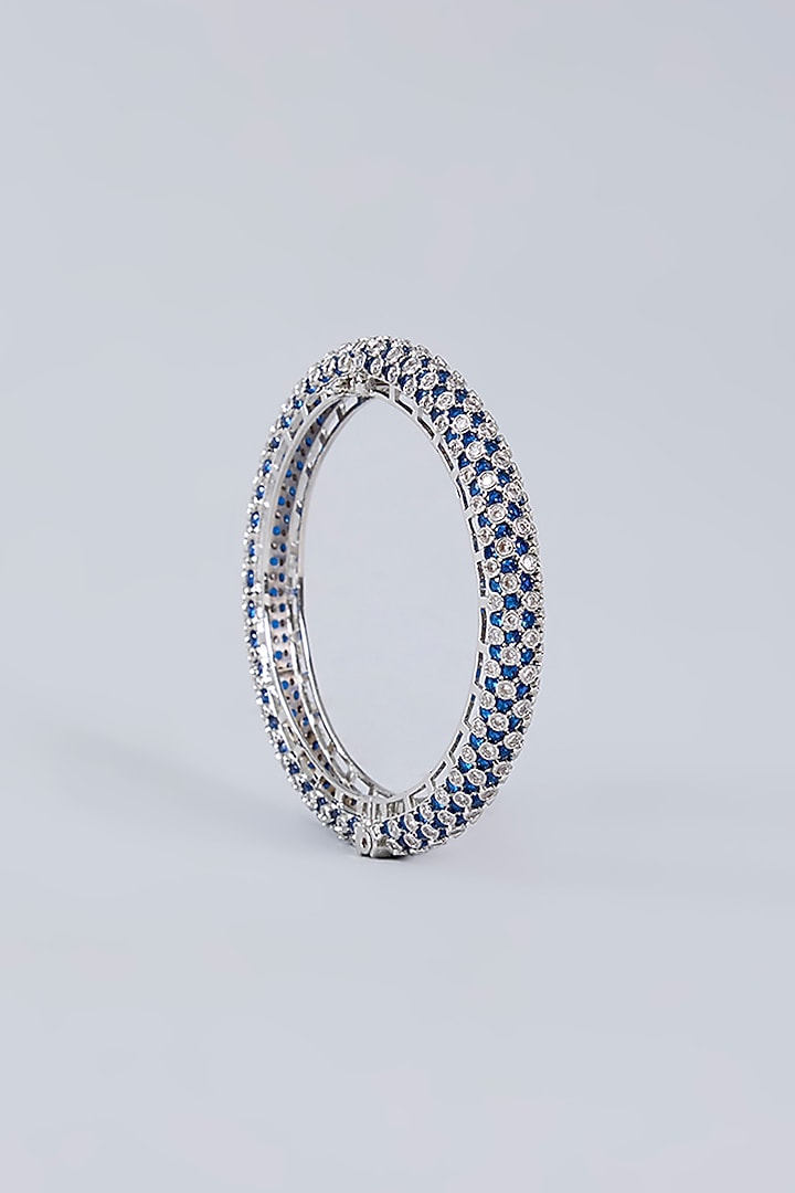 White Finish Diamond & Blue Sapphire Stone Openable Bangles (Set Of 2) by Zevar by Geeta at Pernia's Pop Up Shop