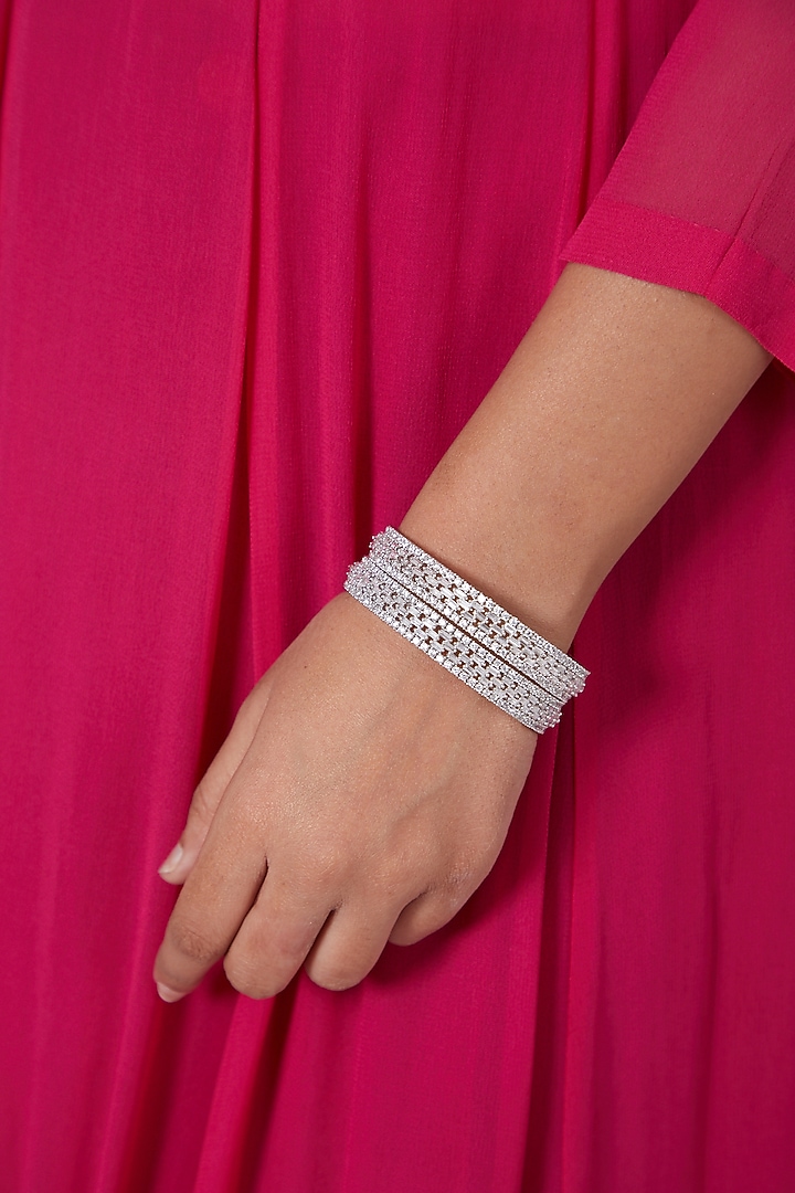 White Finish Diamond Bangles (Set of 2) by Zevar By Geeta at Pernia's Pop Up Shop