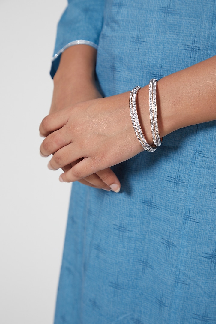 Rose Gold Finish Diamond Bangles (Set of 2) by Zevar By Geeta at Pernia's Pop Up Shop