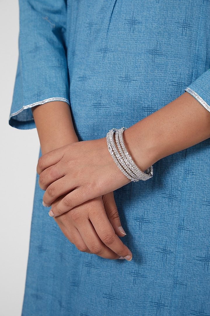 White Finish Diamond Bangles (Set of 4) by Zevar By Geeta at Pernia's Pop Up Shop
