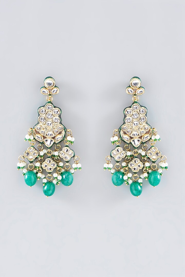 Gold Finish Green Kundan Polki & Pearl Choker Necklace Set by Zevar by Geeta at Pernia's Pop Up Shop