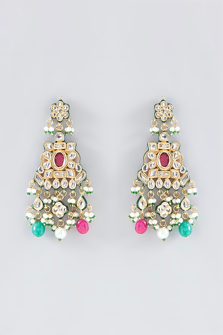 Gold Finish Kundan Polki & Multi-Colored Stone Choker Necklace Set by Zevar by Geeta at Pernia's Pop Up Shop