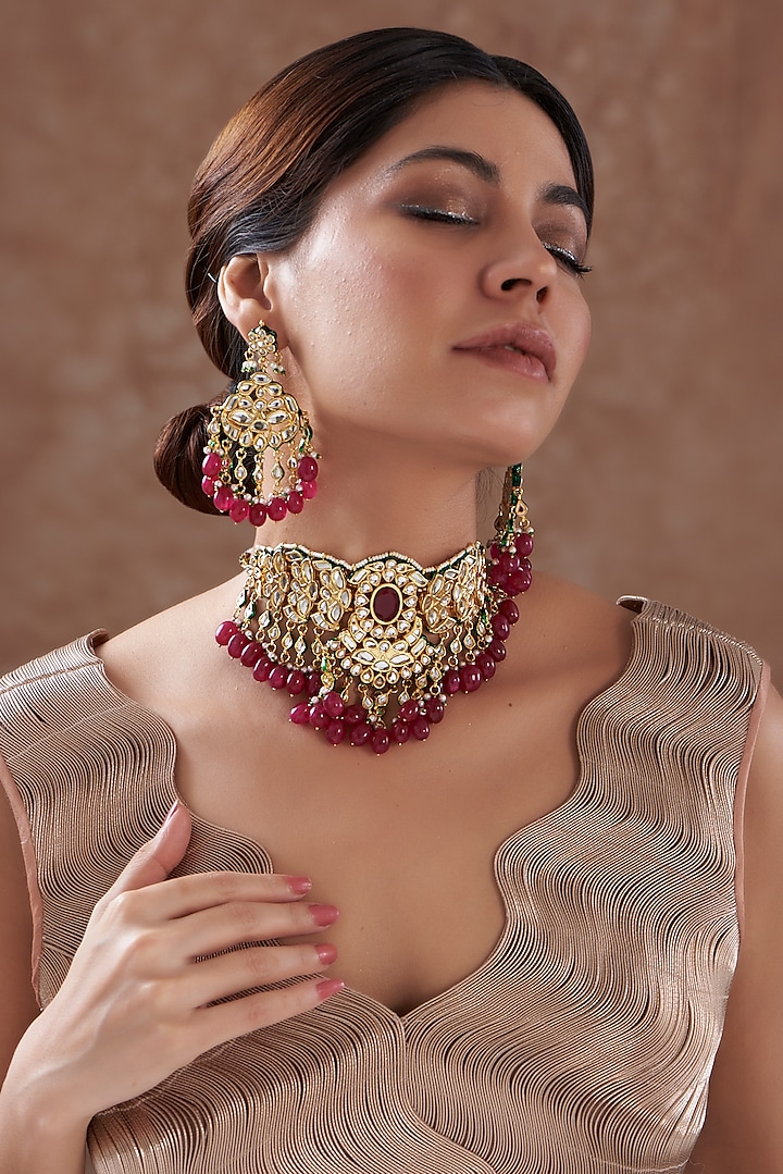 Gold Plated Kundan Polki And Pearl Choker Necklace Set Design By Zevar By Geeta At Pernias Pop Up 7290