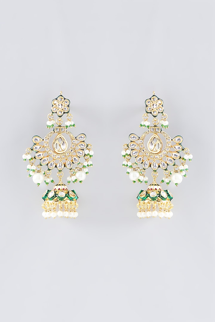 Gold Plated Kundan Polki & Green Stone Necklace Set by Zevar by Geeta at Pernia's Pop Up Shop