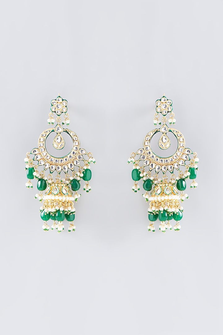 Gold Plated Kundan Polki & Green Pearl Necklace Set by Zevar by Geeta at Pernia's Pop Up Shop