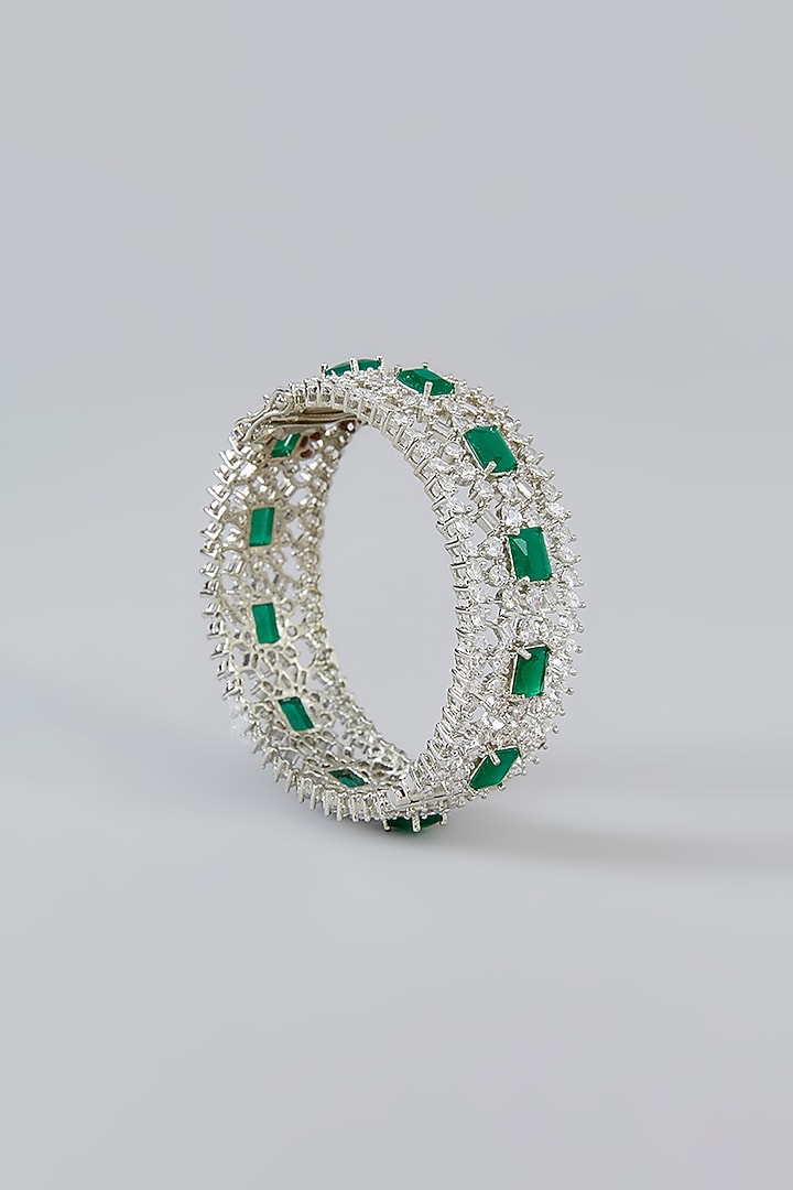 White Finish Faux Diamond Bangles (Set of 2) by Zevar By Geeta at Pernia's Pop Up Shop