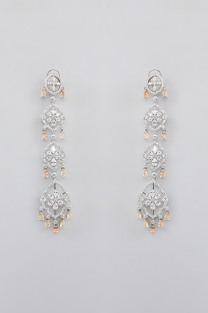 White Finish Faux Diamond Dangler Earrings by Zevar By Geeta at Pernia's Pop Up Shop