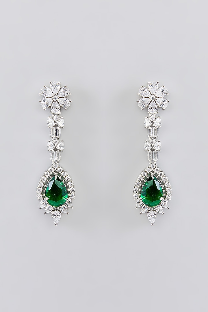 White Finish Faux Diamond & Green Stone Necklace Set by Zevar By Geeta at Pernia's Pop Up Shop