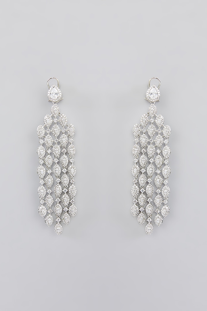 White Finish Faux Diamond Dangler Earrings by Zevar By Geeta at Pernia's Pop Up Shop