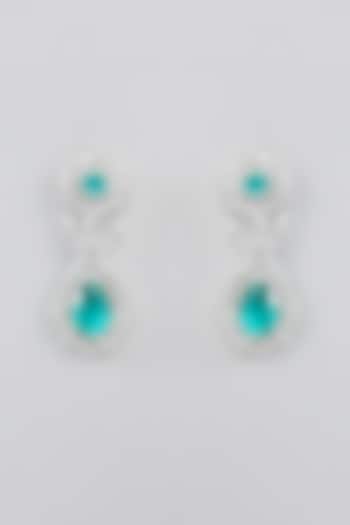 White Finish Faux Diamond Dangler Earrings by Zevar By Geeta