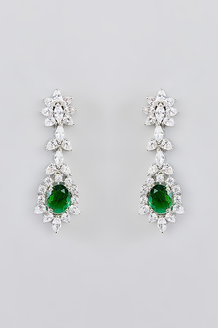 White Finish Faux Diamond & Green Stone Necklace Set by Zevar By Geeta at Pernia's Pop Up Shop