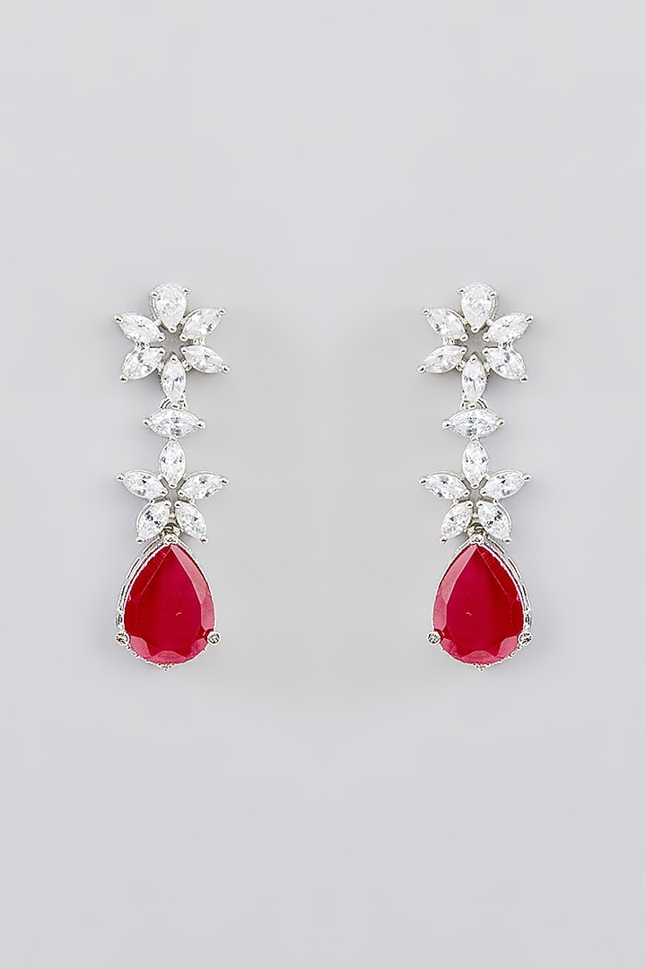 White Finish Faux Diamond & Ruby Stone Necklace Set by Zevar By Geeta at Pernia's Pop Up Shop