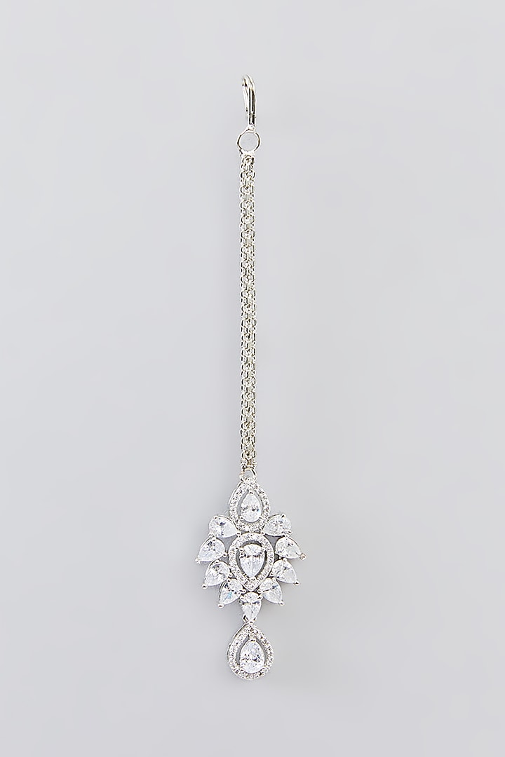 White Finish Faux Diamond Layered Necklace Set by Zevar By Geeta at Pernia's Pop Up Shop