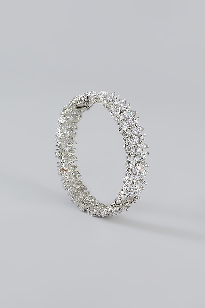 White Finish Faux Diamond Bangles (Set of 2) by Zevar By Geeta at Pernia's Pop Up Shop