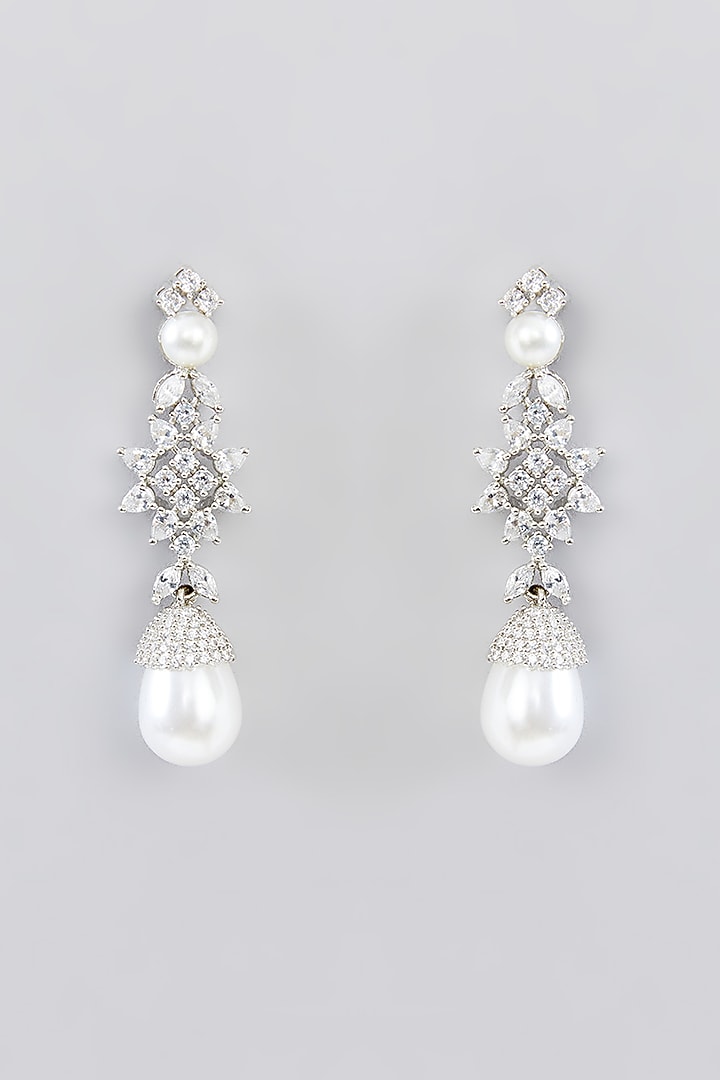 White Finish Faux Diamond & Pearl Necklace Set by Zevar By Geeta at Pernia's Pop Up Shop