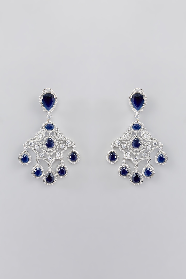 White Finish Faux Diamond Dangler Earrings by Zevar By Geeta at Pernia's Pop Up Shop