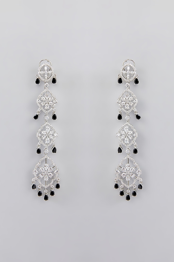 White Finish Faux Diamond Dangler Earrings by Zevar By Geeta at Pernia's Pop Up Shop