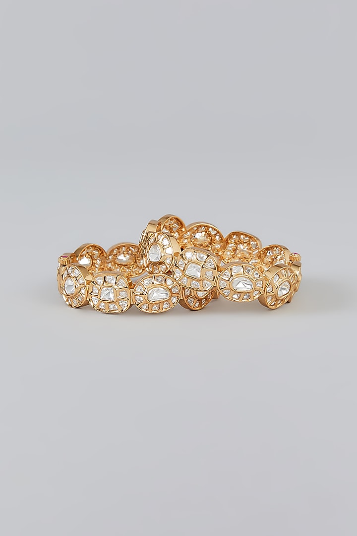 Gold Finish Kundan Polki Kadas (Set of 2) by Zevar By Geeta at Pernia's Pop Up Shop