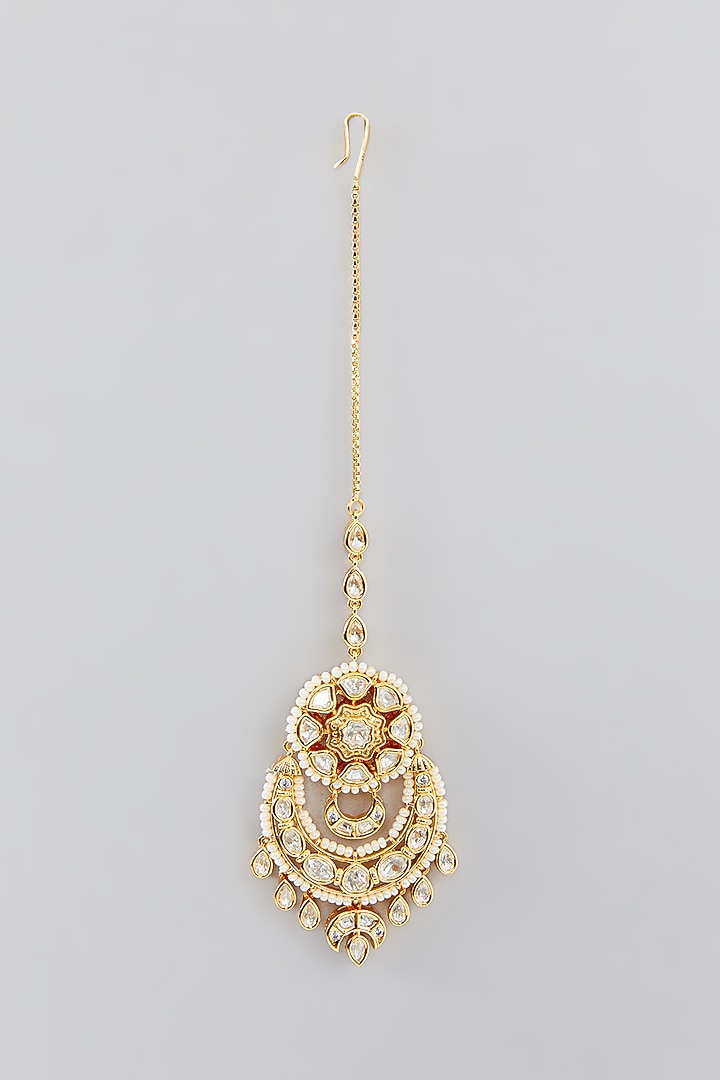 Gold Finish Kundan Polki Choker Necklace Set by Zevar By Geeta at Pernia's Pop Up Shop