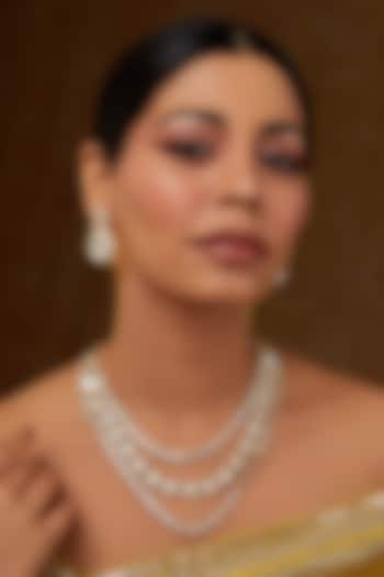 Gold Finish Kundan Polki Layered Necklace Set by Zevar By Geeta at Pernia's Pop Up Shop