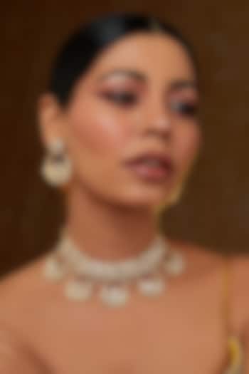 Gold Finish Kundan Polki Choker Necklace Set by Zevar By Geeta at Pernia's Pop Up Shop