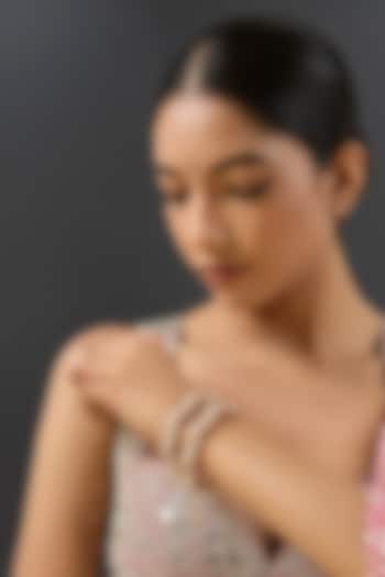 Gold Finish Kundan Polki & Red Resin Openable Bangles by Zevar By Geeta at Pernia's Pop Up Shop