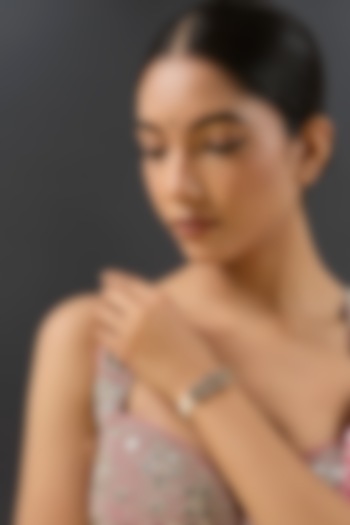 Two-Tone Finish Kundan Polki & Pearl Adjustable Bracelet by Zevar By Geeta at Pernia's Pop Up Shop