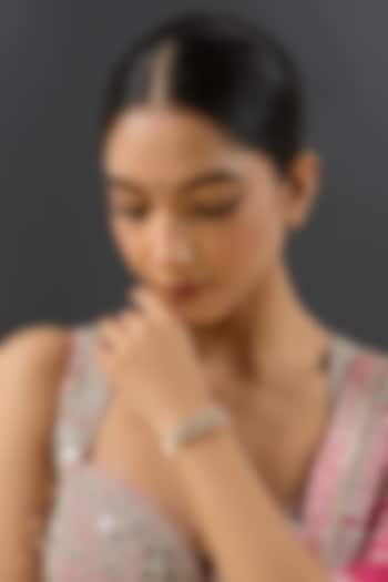 Gold Finish Kundan Polki & Pearl Adjustable Bracelet by Zevar By Geeta at Pernia's Pop Up Shop