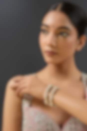 Gold Finish Kundan Polki & Aqua Green Resin Openable Bangles by Zevar By Geeta at Pernia's Pop Up Shop