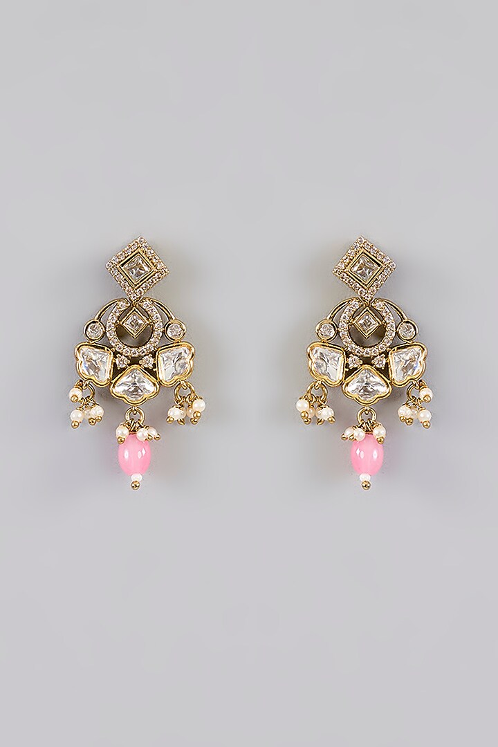 Two-Tone Finish Kundan Polki & Pink Pearl Necklace Set by Zevar By Geeta at Pernia's Pop Up Shop