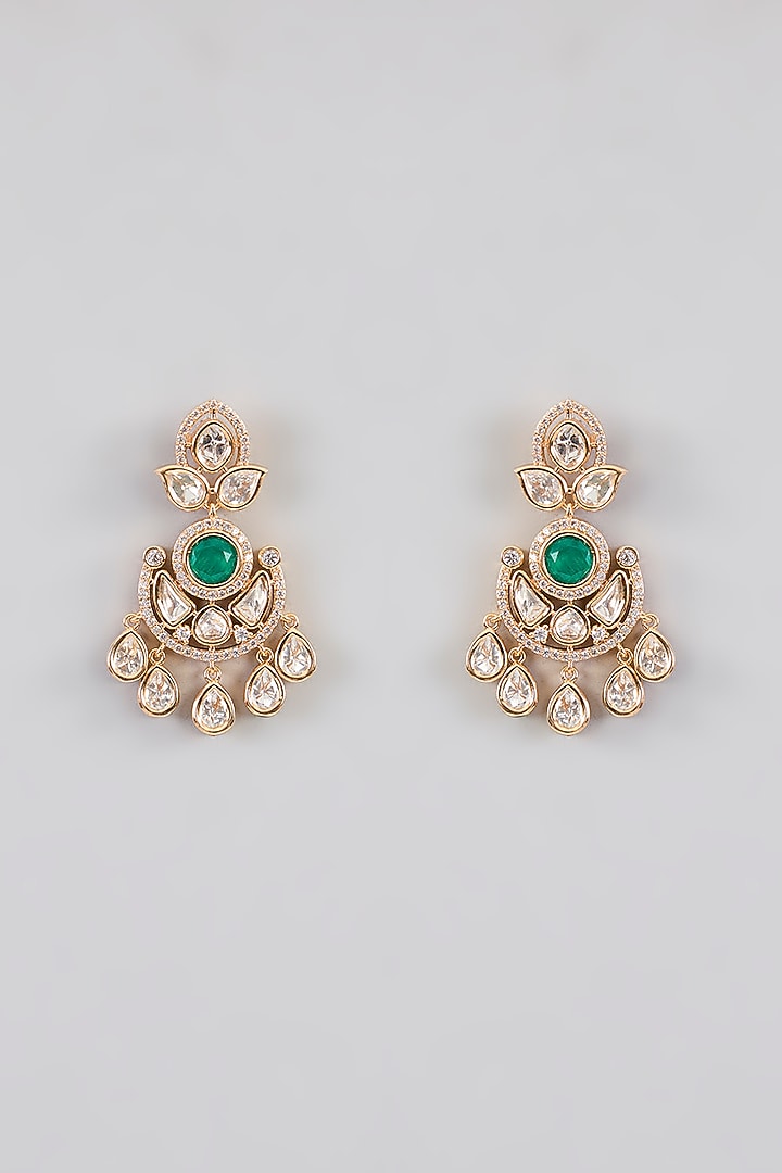 Gold Finish Kundan Polki & Green Stone Choker Necklace Set by Zevar By Geeta at Pernia's Pop Up Shop