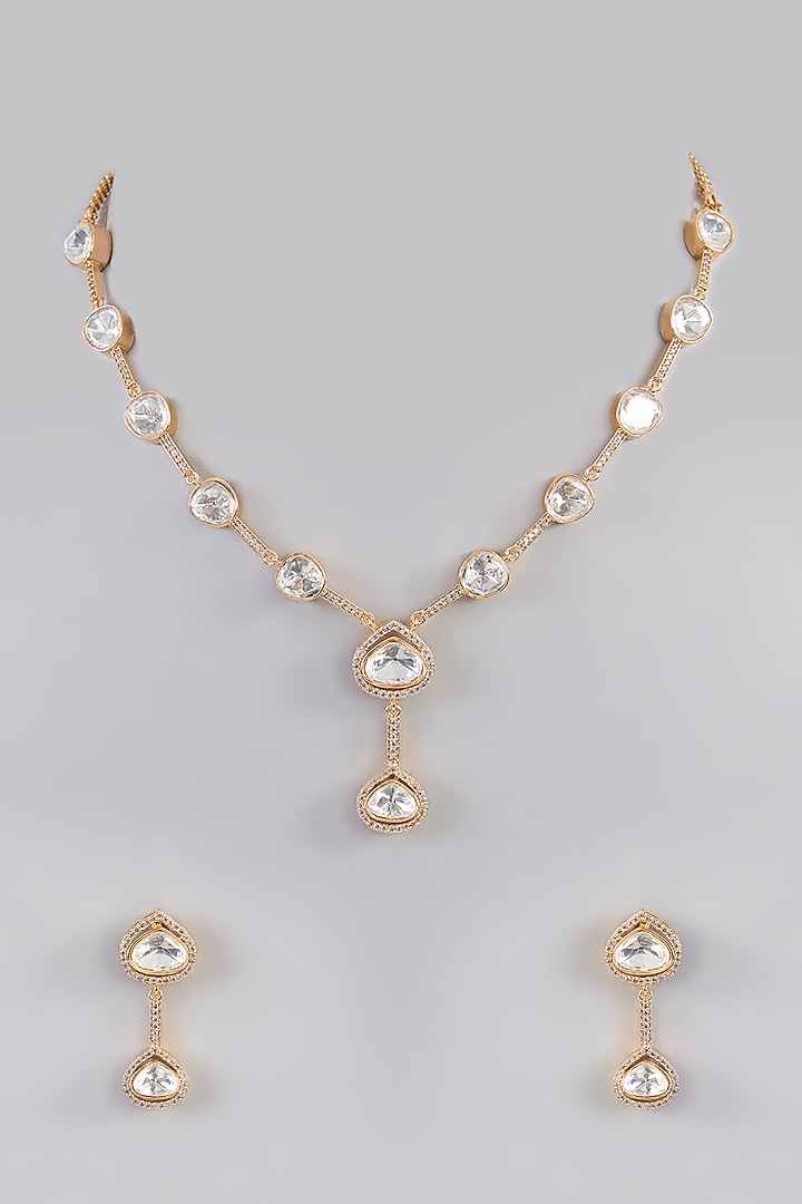 Gold Finish Kundan Polki Pendant Necklace Set by Zevar By Geeta at Pernia's Pop Up Shop