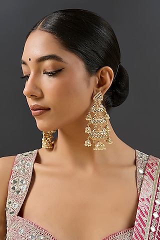 Gold Finish Kundan Polki Dangler Earrings by Zevar By Geeta