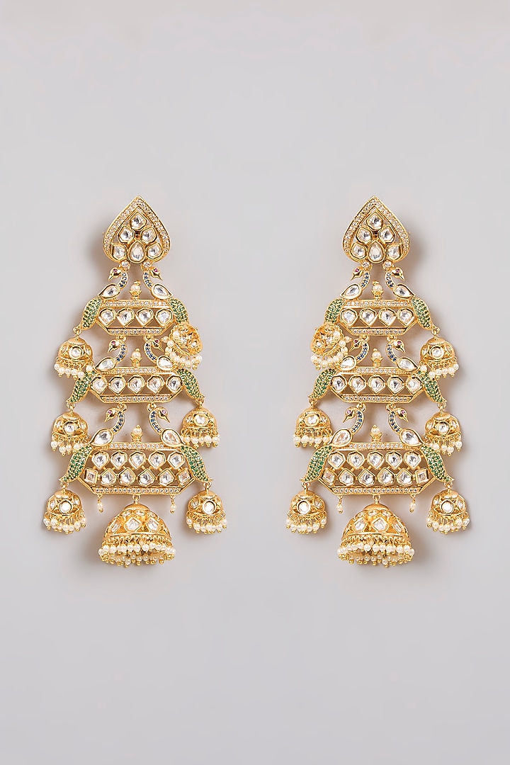 Gold Finish Kundan Polki Dangler Earrings by Zevar By Geeta at Pernia's Pop Up Shop