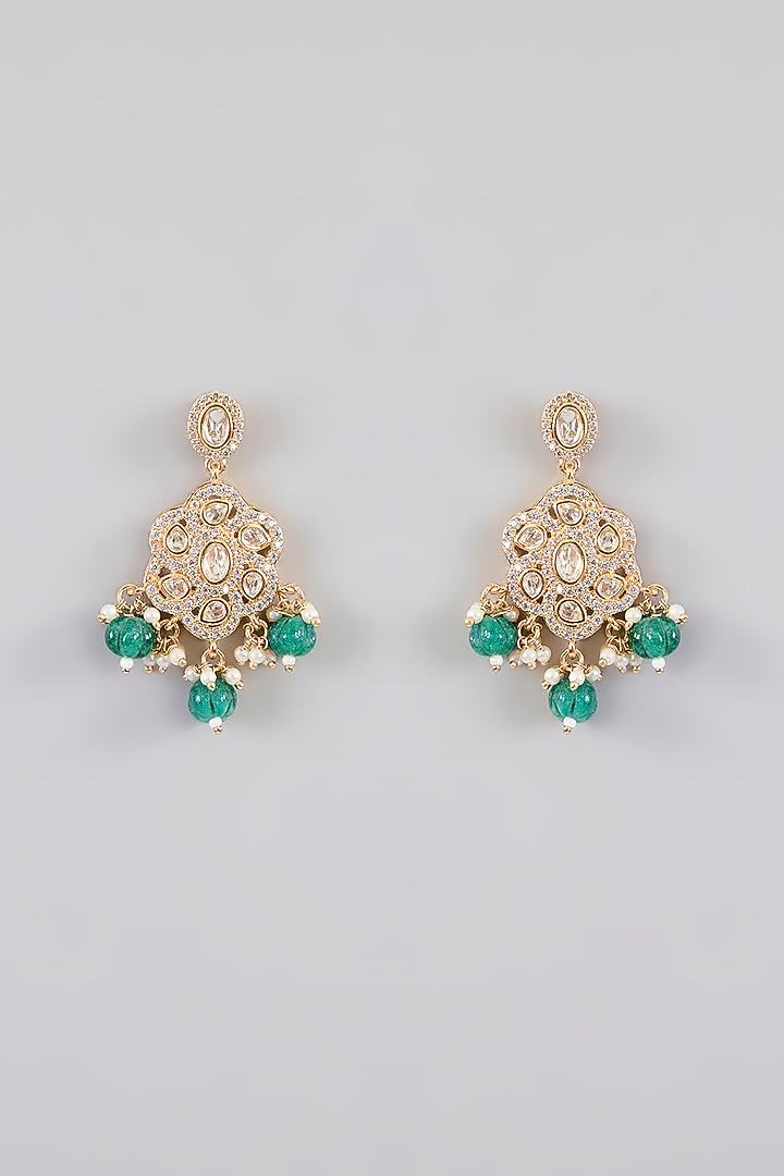 Gold Finish Kundan Polki & Green Stone Choker Necklace Set by Zevar by Geeta at Pernia's Pop Up Shop