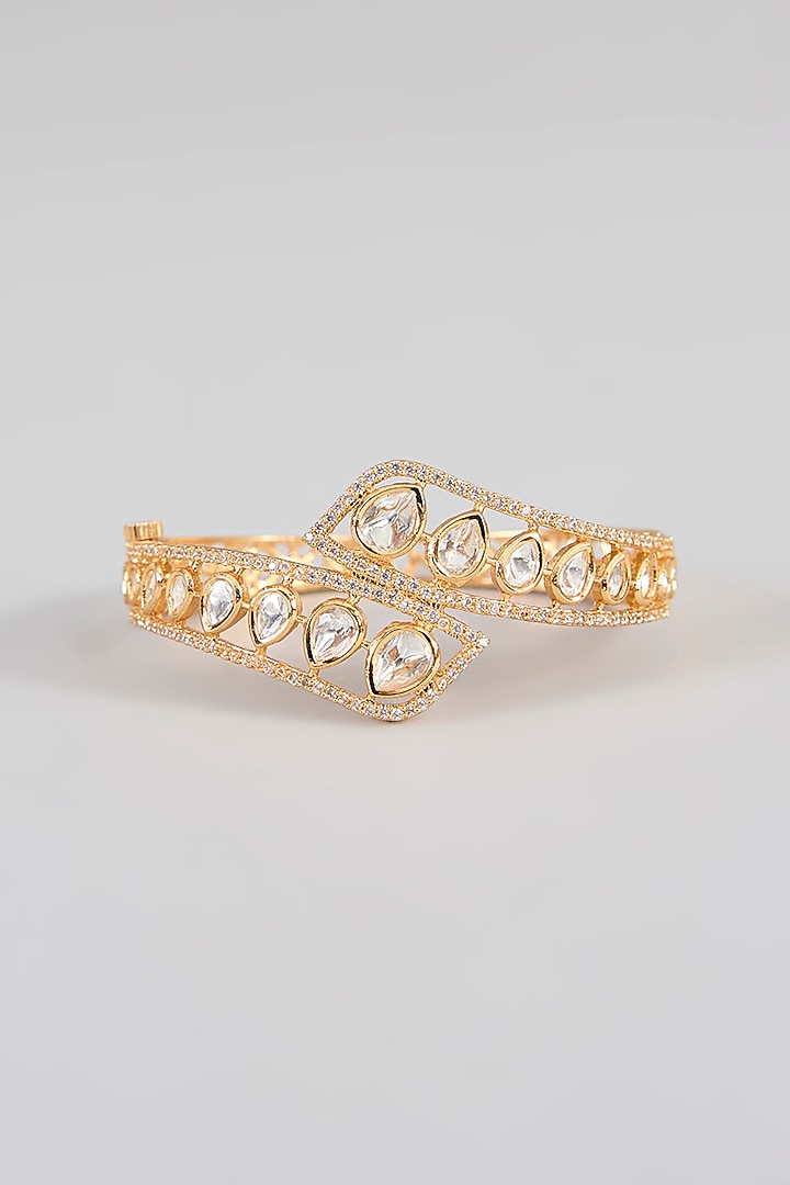 Gold Finish Kundan Polki Bracelet by Zevar by Geeta at Pernia's Pop Up Shop