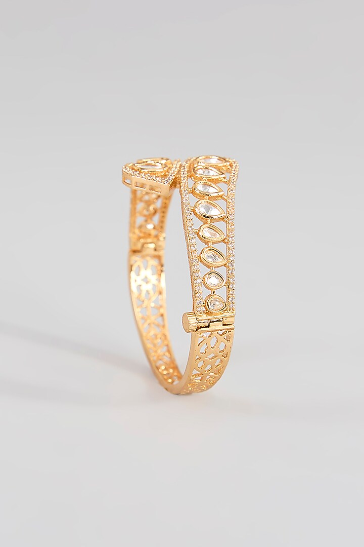 Gold Finish Kundan Polki Bracelet by Zevar by Geeta at Pernia's Pop Up Shop