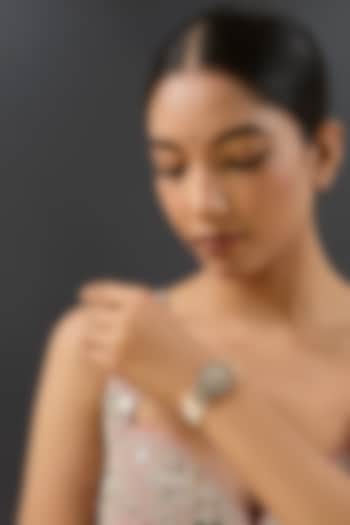 Two-Tone Finish Kundan Polki & Pearl Adjustable Bracelet by Zevar By Geeta at Pernia's Pop Up Shop