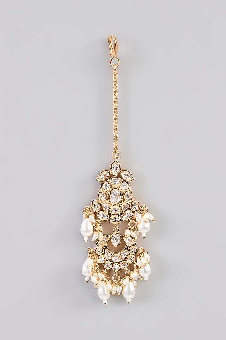 Gold Finish Kundan Polki & Pearl Necklace Set by Zevar by Geeta at Pernia's Pop Up Shop