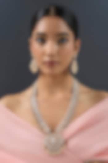 Gold Finish Kundan Polki Long Pendant Necklace Set by Zevar by Geeta at Pernia's Pop Up Shop