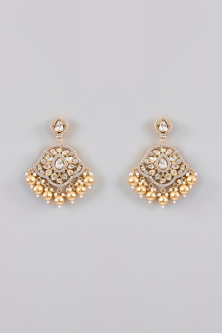 Gold Finish Kundan Polki Long Pendant Necklace Set by Zevar by Geeta at Pernia's Pop Up Shop