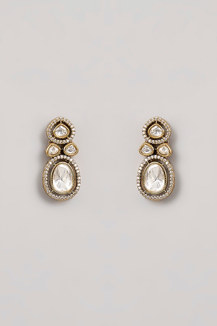 Gold Finish Kundan Polki & Zircon Necklace Set by Zevar by Geeta at Pernia's Pop Up Shop