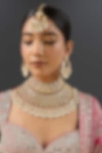 Gold Finish Kundan Polki Necklace Set by Zevar by Geeta at Pernia's Pop Up Shop