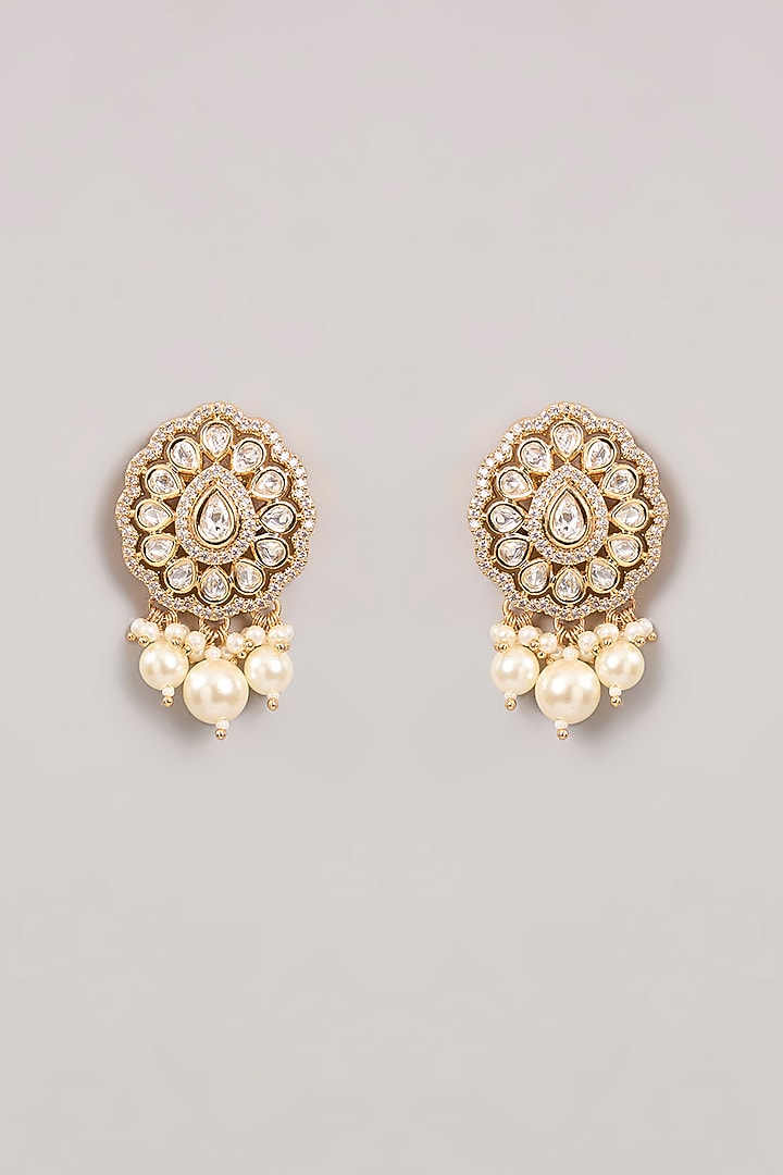 Gold Finish Kundan Polki & Pearl Choker Necklace Set by Zevar by Geeta at Pernia's Pop Up Shop