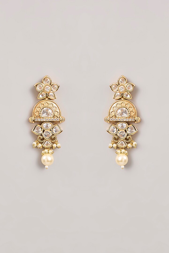 Gold Finish Kundan Polki & Pearl Necklace Set by Zevar by Geeta at Pernia's Pop Up Shop