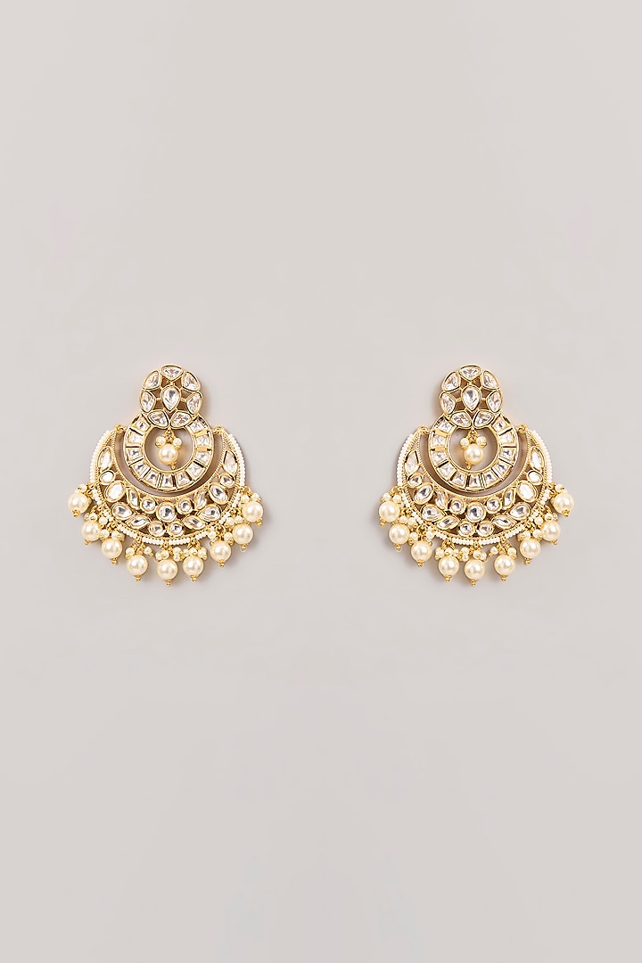Gold Finish Kundan Polki Chandbali Earrings by Zevar by Geeta at Pernia's Pop Up Shop
