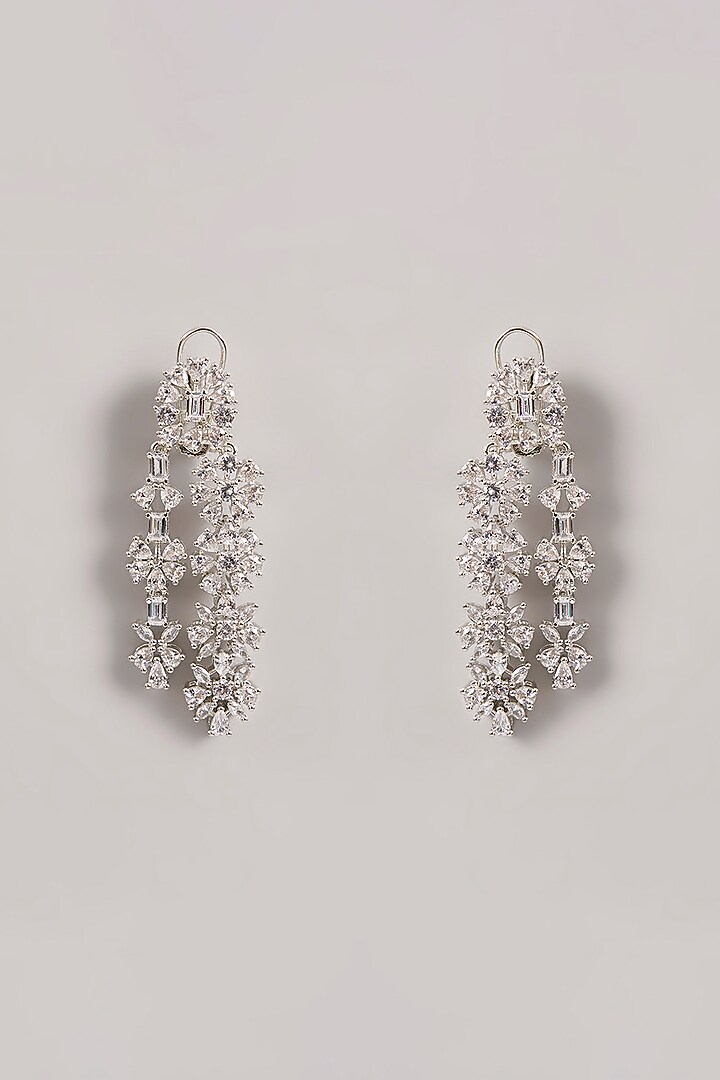White Finish Diamond Long Layered Necklace Set by Zevar by Geeta at Pernia's Pop Up Shop