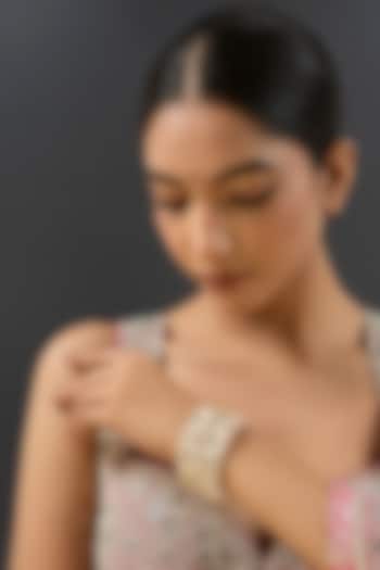 Gold Finish Kundan Polki & Pearl Kadas (Set Of 2) by Zevar By Geeta at Pernia's Pop Up Shop