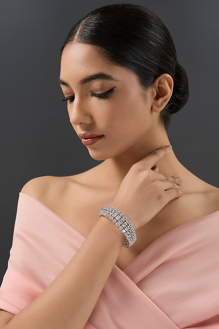 White Finish Diamond Kada by Zevar By Geeta at Pernia's Pop Up Shop